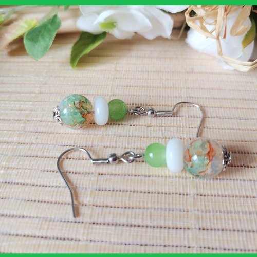 Boucles d'oreilles acier inoxydable et perles en verre