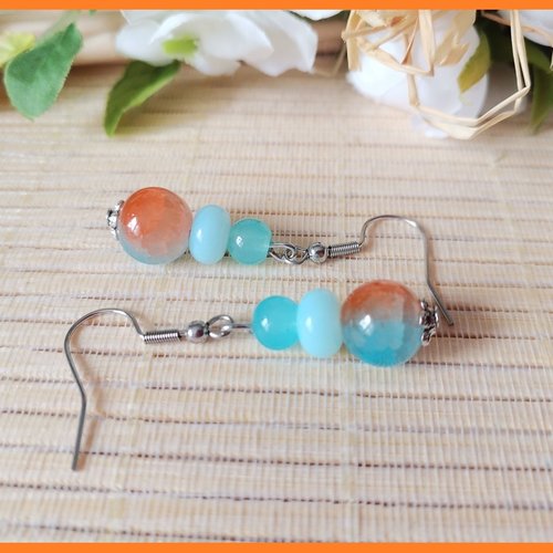Boucles d'oreilles acier inoxydable et perles en verre
