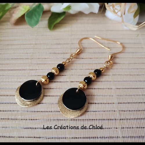 Boucles d'oreilles acier inoxydable doré et sequin émail
