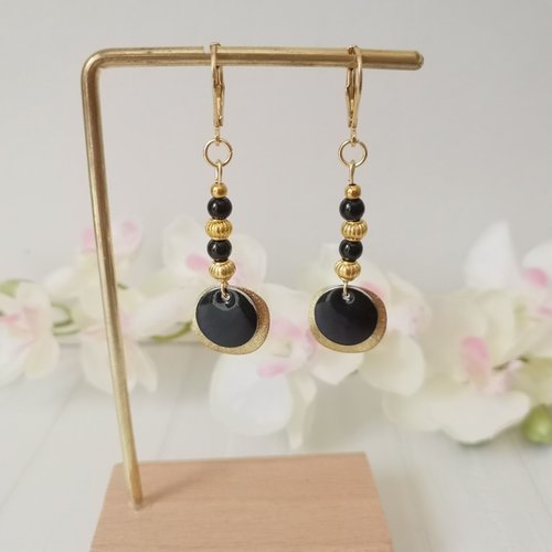 Boucles d'oreilles acier inoxydable doré et sequin émail