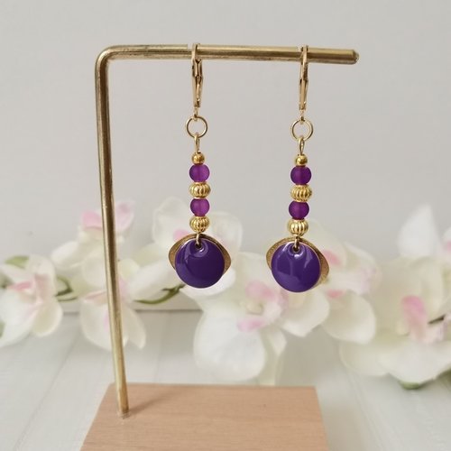 Boucles d'oreilles acier inoxydable doré et sequin émail