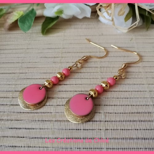 Boucles d'oreilles acier inoxydable doré et sequin émail