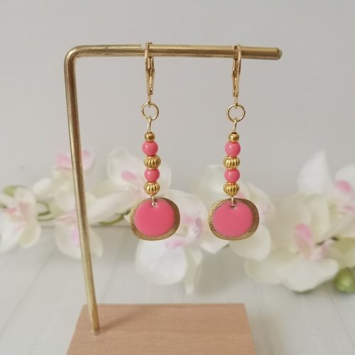 Boucles d'oreilles acier inoxydable doré et sequin émail