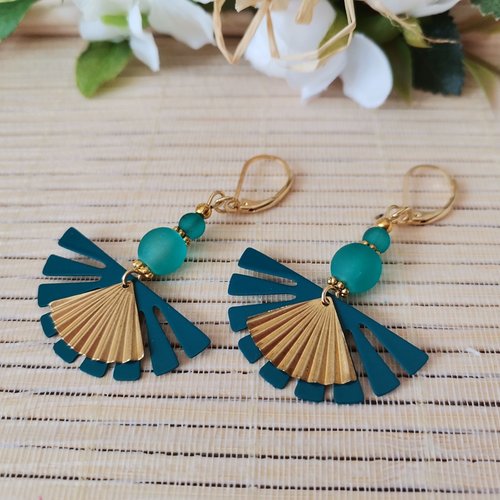 Boucles d'oreilles acier inoxydable doré et pendentif turquoise
