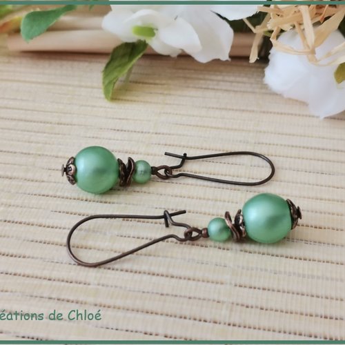 Promo - boucles d'oreilles apprêts cuivre et perles en verre verte