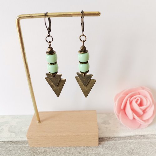 Boucles d'oreilles pendentif métal et perles en verre colonne