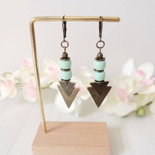 Boucles d'oreilles pendentif métal et perles en verre colonne