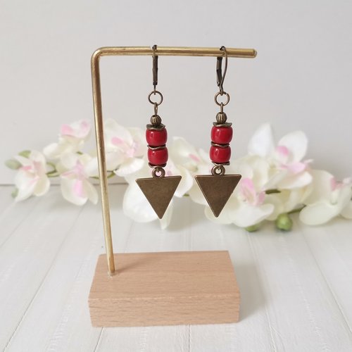 Boucles d'oreilles pendentif métal et perles en verre colonne