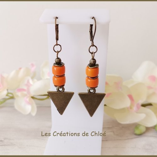 Boucles d'oreilles pendentif métal et perles en verre colonne