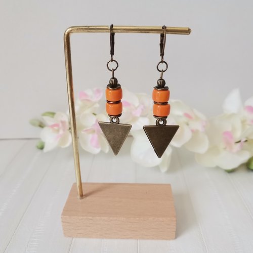 Boucles d'oreilles pendentif métal et perles en verre colonne