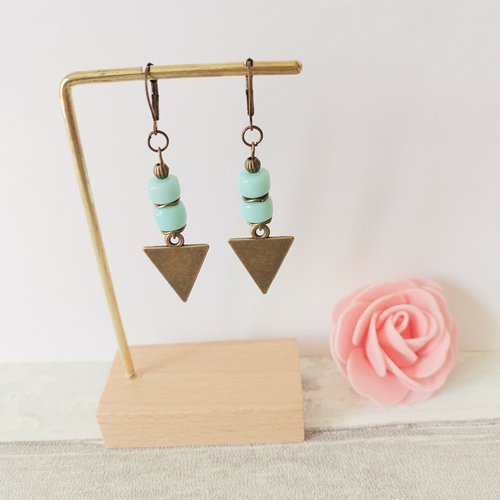 Boucles d'oreilles pendentif métal et perles en verre colonne