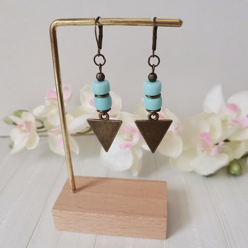 Boucles d'oreilles pendentif métal et perles en verre colonne