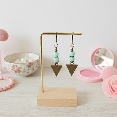 Boucles d'oreilles pendentif métal et perles en verre colonne