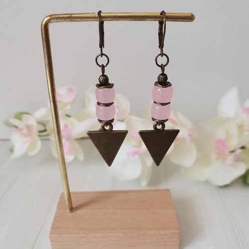 Boucles d'oreilles pendentif métal et perles en verre colonne