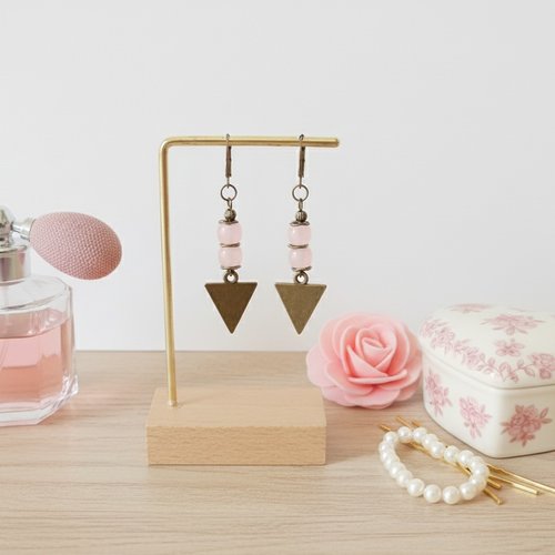 Boucles d'oreilles pendentif métal et perles en verre colonne