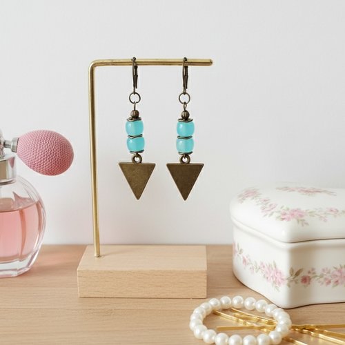 Boucles d'oreilles pendentif métal et perles en verre colonne