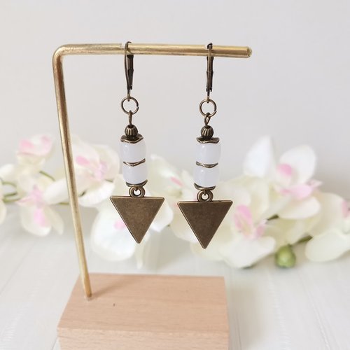 Boucles d'oreilles pendentif métal et perles en verre colonne
