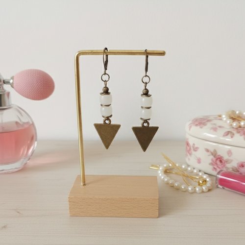 Boucles d'oreilles pendentif métal et perles en verre colonne