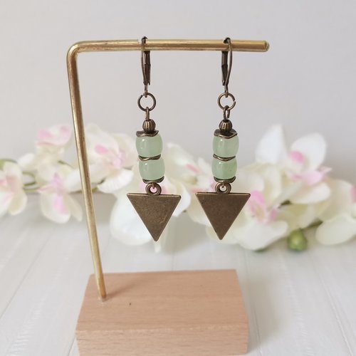Boucles d'oreilles pendentif métal et perles en verre colonne