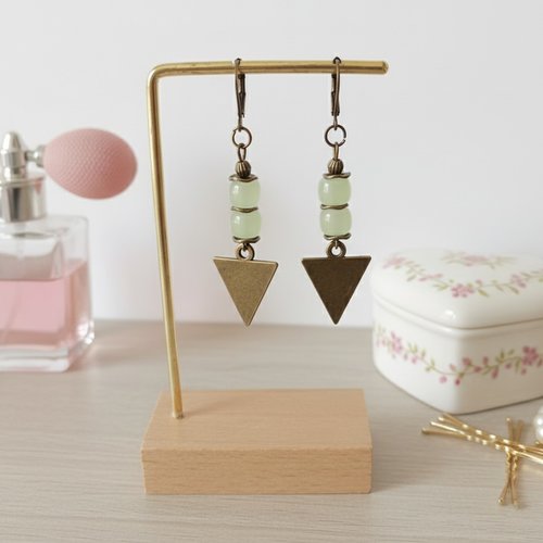 Boucles d'oreilles pendentif métal et perles en verre colonne