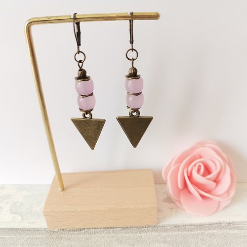 Boucles d'oreilles pendentif métal et perles en verre colonne