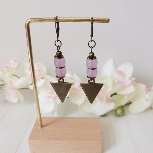 Boucles d'oreilles pendentif métal et perles en verre colonne