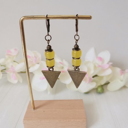Boucles d'oreilles pendentif métal et perles en verre colonne