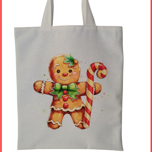 Sac tote bag de noël beige et motif bonhomme pain d'épices