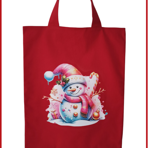 Sac tote bag de noël rouge et motif bonhomme de neige