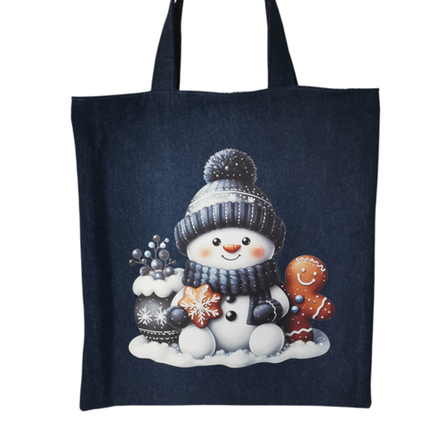 Sac tote bag de noël jean et motif bonhomme de neige