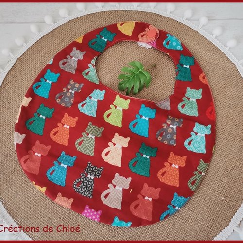 Bavoir bébé coton motif chats et nid d'abeilles orange