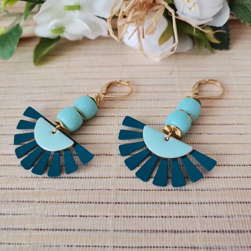 Boucles d'oreilles acier inoxydable doré et pendentif