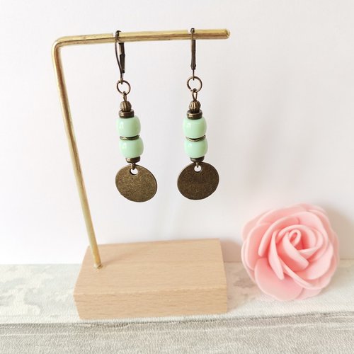 Boucles d'oreilles pendentif métal et perles en verre colonne