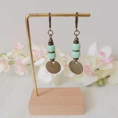 Boucles d'oreilles pendentif métal et perles en verre colonne