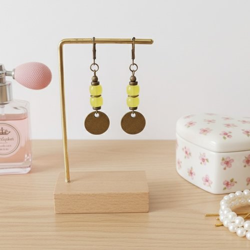 Boucles d'oreilles pendentif métal et perles en verre colonne