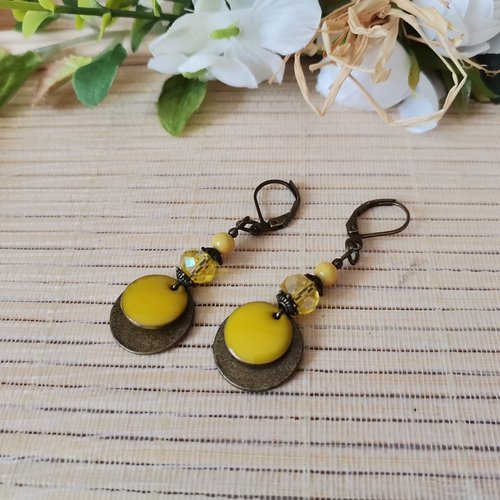 Boucles d'oreilles sequin émail jaune