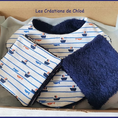 Coffret naissance/box naissance coton et éponge bleu marine