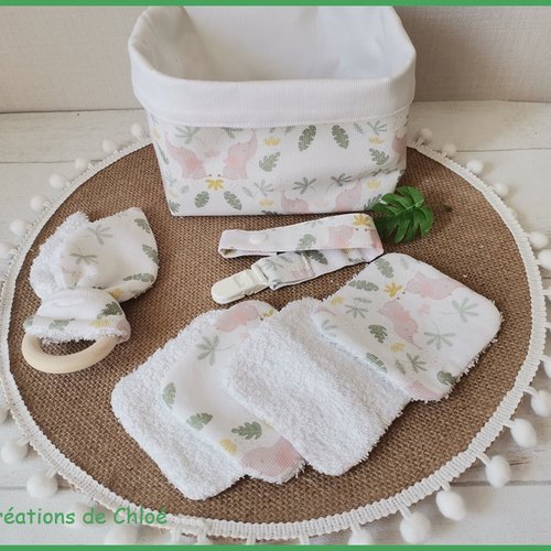 Ensemble naissance blanc et motif éléphants