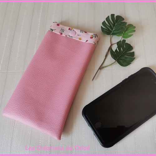 Etui simili cuir rose et coton pour téléphone portable