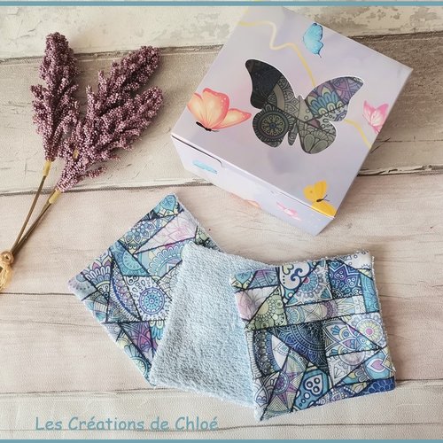 Boite papillon de 12 lingettes démaquillantes coton imprimé et éponge
