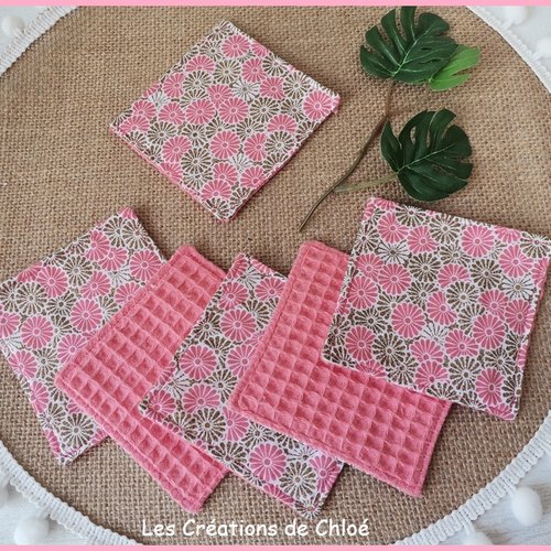 Lot de 8 lingettes démaquillantes coton imprimé et nid d'abeilles