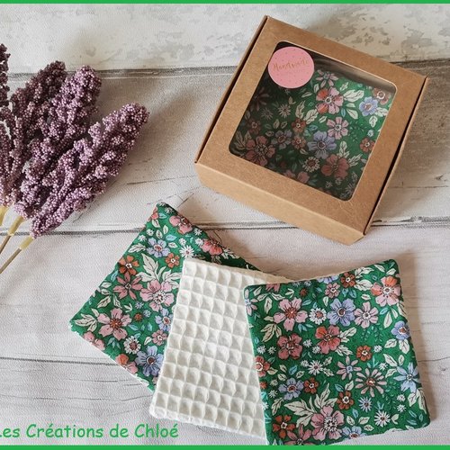 Boite de 6 lingettes démaquillantes coton imprimé et nid d'abeilles