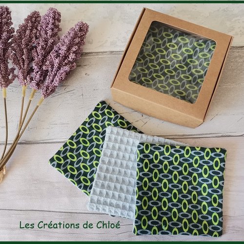 Boite de 6 lingettes démaquillantes coton imprimé et nid d'abeilles