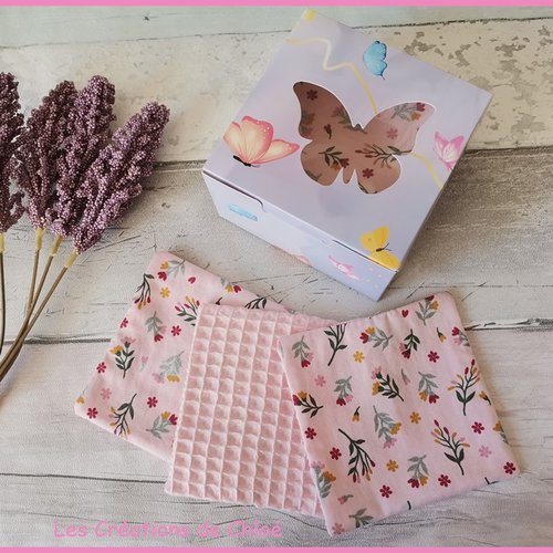 Boite papillon de 12 lingettes démaquillantes coton imprimé et nid d'abeilles