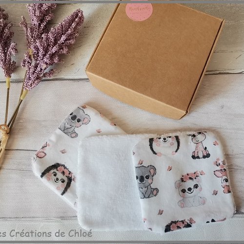 Boite de 8 lingettes lavables pour bébé coton et éponge bambou