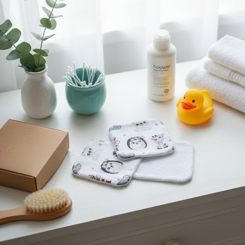 Boite de 8 lingettes lavables pour bébé coton et éponge bambou