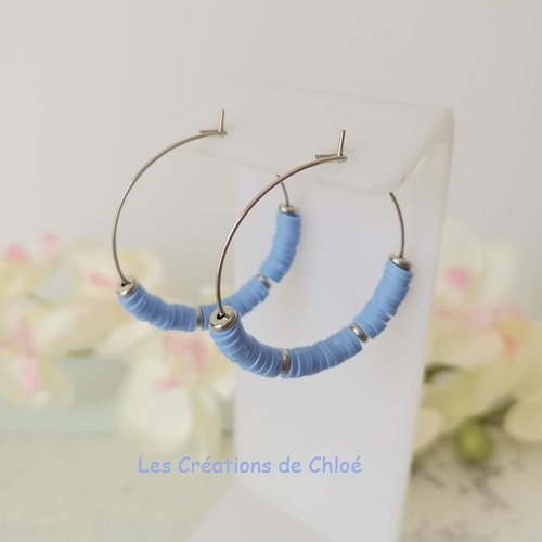 Boucles d'oreilles créoles acier inoxydable et perles heishi