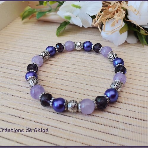 Bracelet perles en verre violet