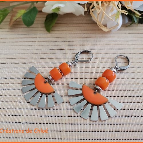 Boucles d'oreilles acier inoxydable et orange