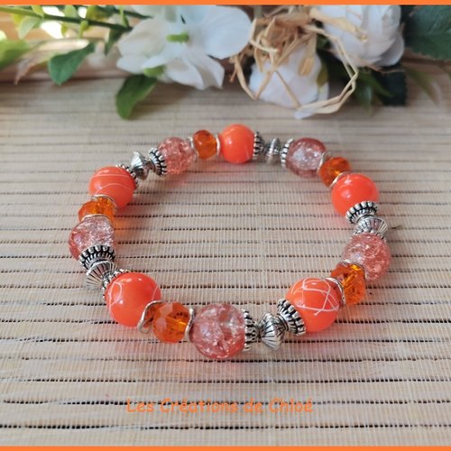 Bracelet fil élastique perles orange